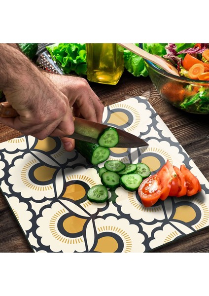 Cam Kesme Tahtası Kare Dekoratif Çiçek Desenli modelleri