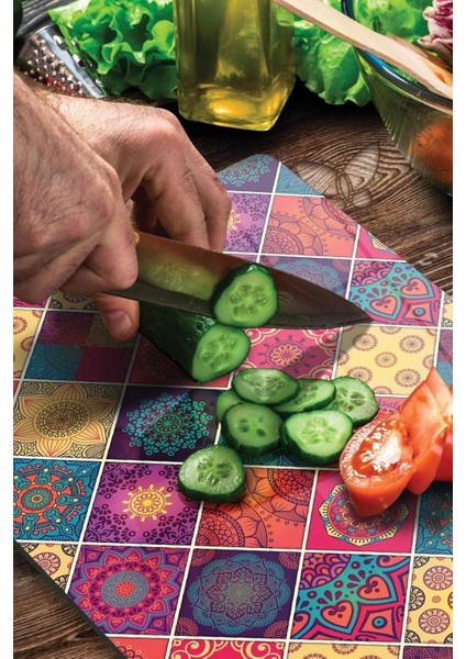 Cam Kesme Tahtası Kare Karma Mandala Desenli modelleri