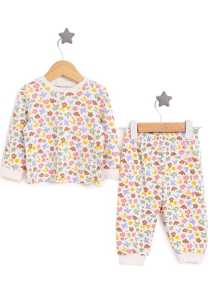Bisiklet Yaka Çiçek Renkli Pijama Takımı Kız Bebek
