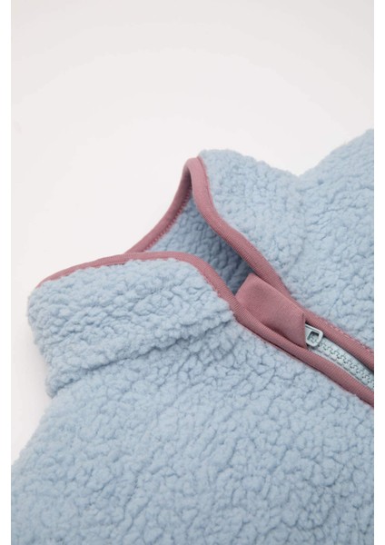 Kız Bebek 2'li Takım Pelüş Fermuarlı Dik Yaka Sweatshirt Beli Lastikli Alt D6706A524WN