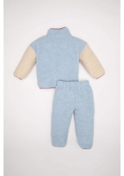 Kız Bebek 2'li Takım Pelüş Fermuarlı Dik Yaka Sweatshirt Beli Lastikli Alt D6706A524WN