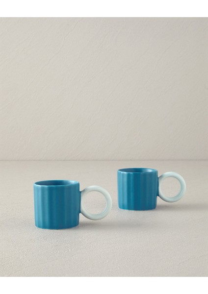 Angled New Bone China Kahve Fincan Takımı Turkuaz