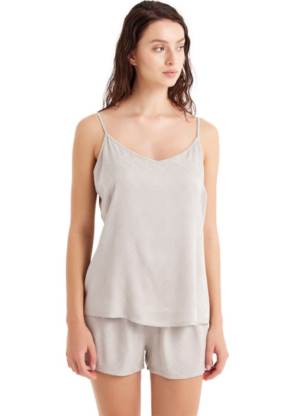 Kadın Saten Pijama Takımı 60489 - Krem modelleri