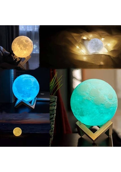 3D Touch Control Moon Table Lights 16 Renkli Dokunmatik Ay Görünümlü Dekoratif Lamba