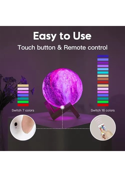 3D Touch Control Moon Table Lights 16 Renkli Dokunmatik Ay Görünümlü Dekoratif Lamba