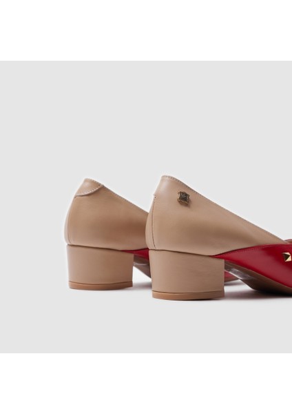 Kadın Topuklu Ayakkabı 060050, Kırmızı - Nude, 38 indirimleri