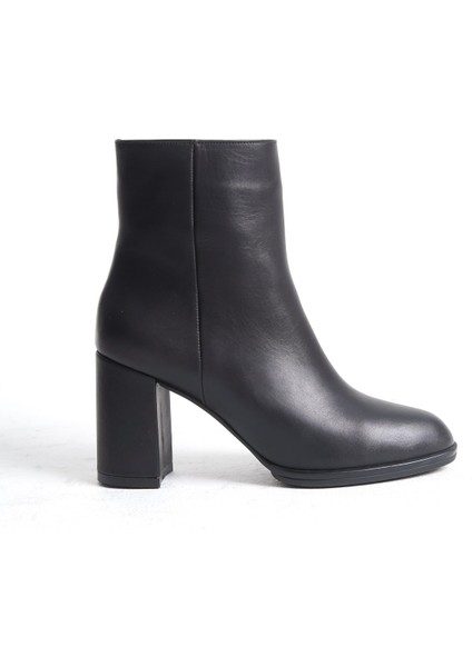 Mubiano Hakiki Deri Collection Kadın Fermuarlı Yuvarlak Burun Kalın Topuklu Kısa Bot Siyah - MCALM4221 - S fiyatları