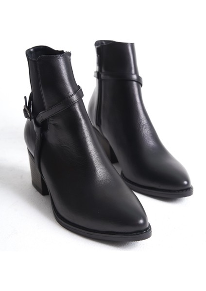 Mubiano Hakiki Deri Collection Kadın Fermuarlı Kısa Kalın Topuk Bot&Bootie Siyah - MCZFR228 - S fırsatları