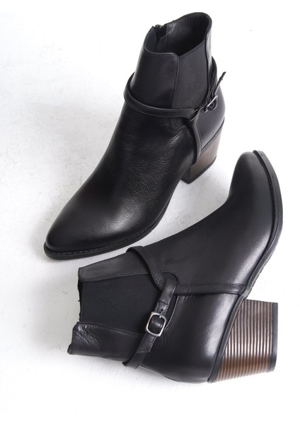 Mubiano Hakiki Deri Collection Kadın Fermuarlı Kısa Kalın Topuk Bot&Bootie Siyah - MCZFR228 - S indirimleri