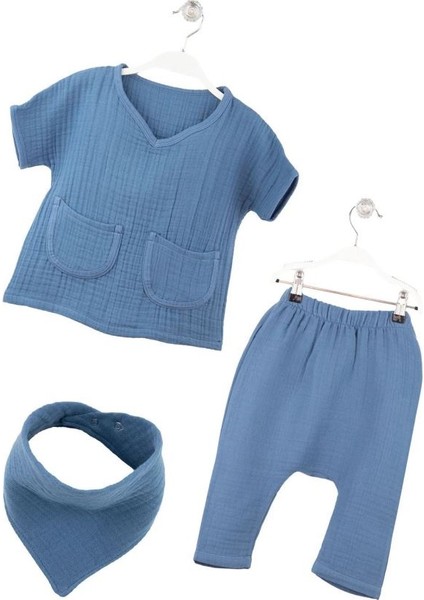 Bebek Müslin Alt Üst Önlük Takım %100 Pamuk 4 Kat BNL-0023