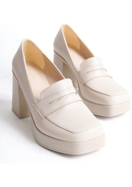 MBSR1014-BJ Kadın Kalın Topuklu Kemer Detaylı Bej Kolej Ayakkabı fiyatları