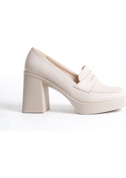 MBSR1014-BJ Kadın Kalın Topuklu Kemer Detaylı Bej Kolej Ayakkabı fırsatları