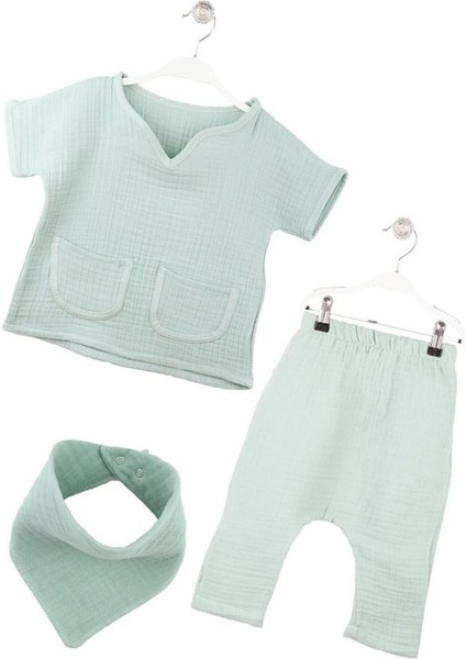 Bebek Müslin Alt Üst Önlük Takım %100 Pamuk 4 Kat BNL-0023