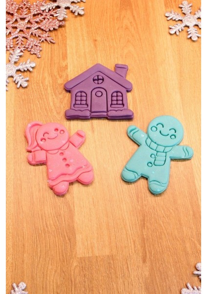 Yılbaşı Yeni Yıl Gingerbreadman Kurabiye Adam ve Kadın Şeker Evi 3'lü Set Kurabiye Kalıbı