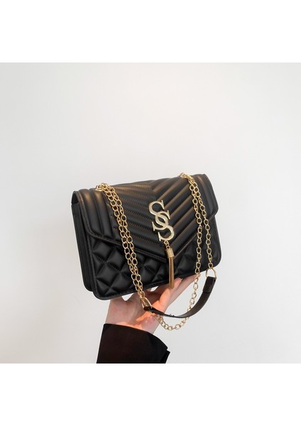 Niş Küçük Kare Çanta 2024 Bahar Kadın Çantası Moda Moda Düz Renk Zincir Omuz Çantası Kadın Girintili Doku Crossbody Çanta (Yurt Dışından)