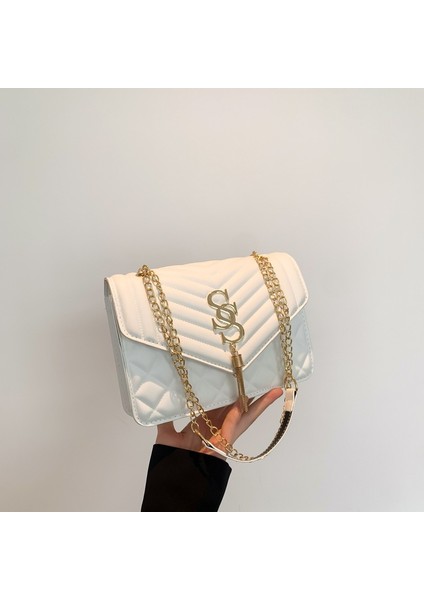 Niş Küçük Kare Çanta 2024 Bahar Kadın Çantası Moda Moda Düz Renk Zincir Omuz Çantası Kadın Girintili Doku Crossbody Çanta (Yurt Dışından)