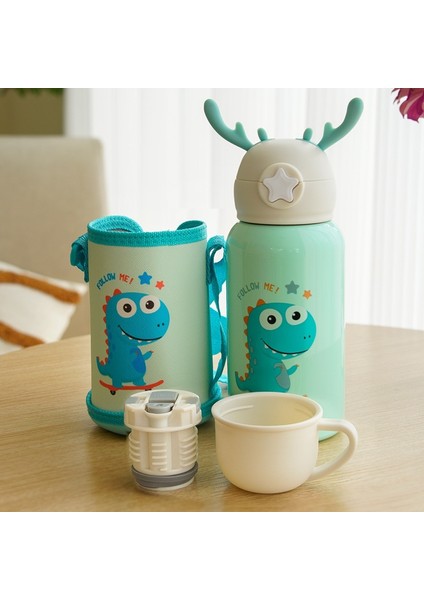 500 ml Çocuk 316 Paslanmaz Çelik Yalıtımlı Bardak Boynuz Saman Su Bardağı Akıllı Sıcaklık Göstergesi Çocuk Su Isıtıcısı Bardak Kapaklı (Yurt Dışından)