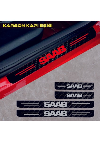 Saab Karbon Kapı Eşiği Oto Sticker 4 Adet