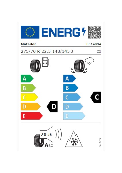 275/70 R22.5 148/145J (152/148E) Fu 1 Eu Lrh 16Pr Otobüs M+S 4 Mevsim Lastiği (Üretim Yılı: 2024)