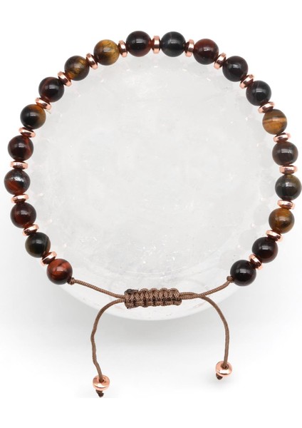 Kaplan Gözü Doğal Taş Makrome Örme Bileklik Küre Kesim