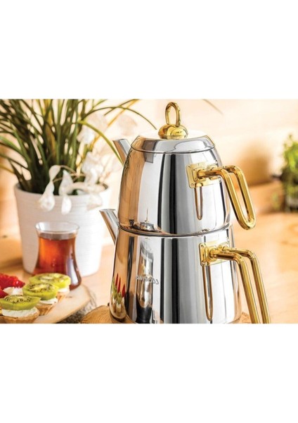 Beyaz Paslanmaz Çelik Orta Boy Çaydanlık Takımı 1,8 L