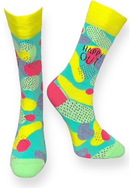 Tekli Renkli Esnek Nem Alabilen Pamuklu Desenli Soket Çorap