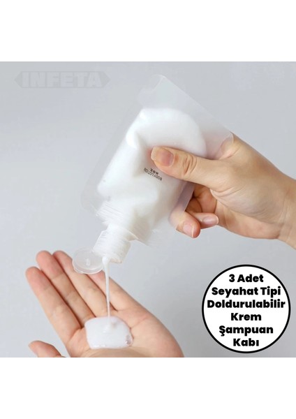 3 Adet 100ML Krem Şampuan Kabı Tekrar Kullanılabilir Set, Seyahat Seti, Çok Amaçlı Kap