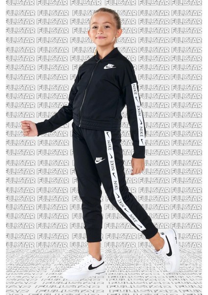 Sportswear Tracksuit Black Kız Çocuk Eşofman Takımı Siyah Beyaz