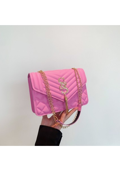 Niş Küçük Kare Çanta 2024 Bahar Kadın Çantası Moda Moda Düz Renk Zincir Omuz Çantası Kadın Girintili Doku Crossbody Çanta (Yurt Dışından)