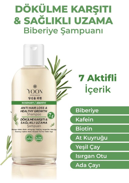 YOON 2'li Set Hızlı Saç Uzatma ve Saç Dökülme Karşıtı,  7 Aktifli Biberiyeli Tuzsuz Şampuan 400 ml x 2 adet