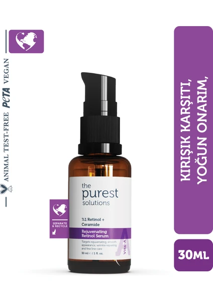 The Purest Solutions  ve , Onarıcı Retinol (A vitamini ) Gece Serumu 30 ml (1% Retinol + Ceramide)