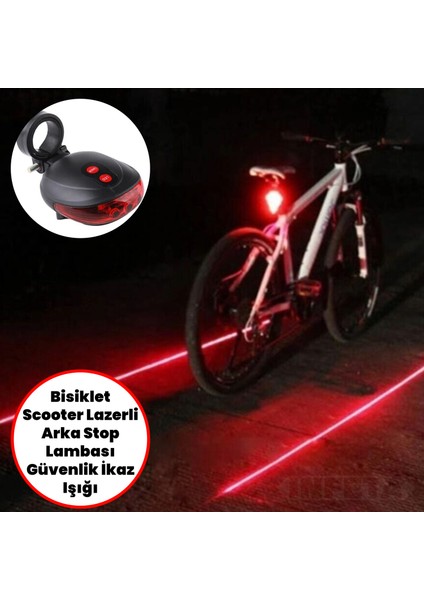 Bisiklet Scooter Lazer Şeritli Arka Stop Güvenlik Lambası LED Ikaz Işık