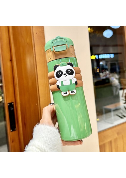 Yeni Çift Içecek Kırmızı Panda Büyük Kapasiteli Termos Bardak Çocuk Sevimli Pipetli Bardak 316 Paslanmaz Çelik Taşınabilir Halat Bardak 500 ml (Yurt Dışından)