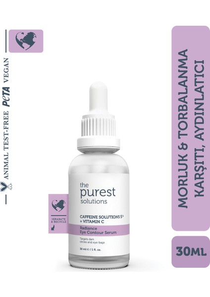 The Purest Solutions, Torbalanma ve Morluk Karşıtı, Aydınlatıcı Kafein Göz Altı Serumu 30 ml. (Caffeine 5% + Vitamin C)