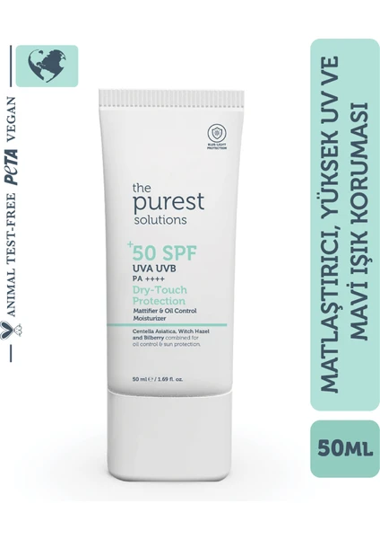 The Purest Solutions, Yağlı ve Karma Ciltler İçin Matlaştırıcı Güneş Koruyucu Krem SPF 50, 50 ml