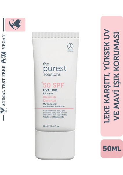 The Purest Solutions, Leke Karşıtı ve Cilt Tonu Eşitleyici Renkli Güneş Koruyucu Krem SPF 50, 50 ml