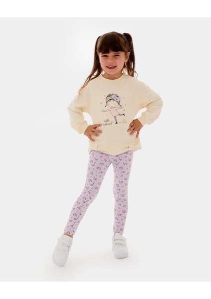 Kız Çocuk Çiçekli Sweatshirt ve Tayt Pamuklu Alt Üst Takım