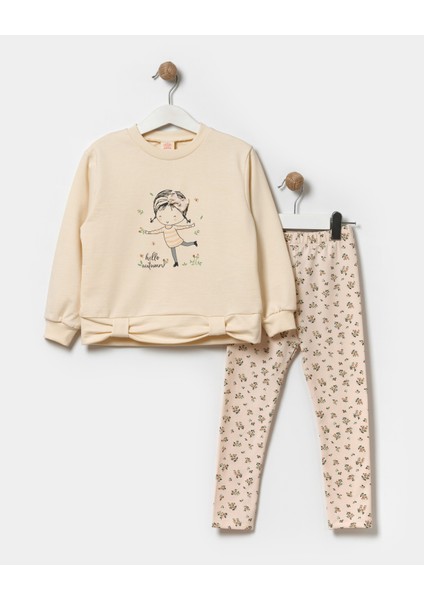 Kız Çocuk Çiçekli Sweatshirt ve Tayt Pamuklu Alt Üst Takım