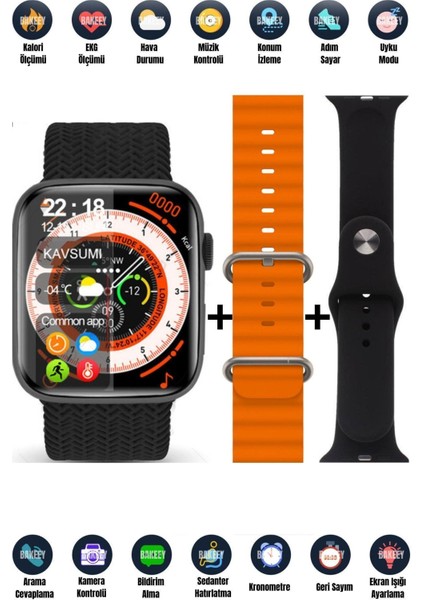 Hk9 Pro Max 2.02 Uyumlu Amoled Ekran Akıllı Saat 3 Kordon Kiliteme