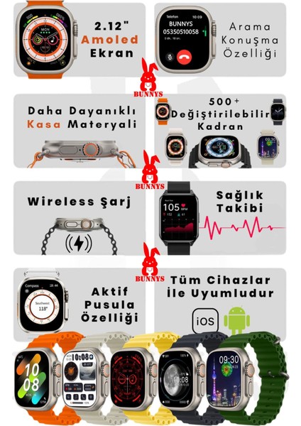 Apple iPhone 11 Uyumlu Akıllı Saat Amoled Ekran Watch 8 Ultra 49MM Hk8 Pro Max