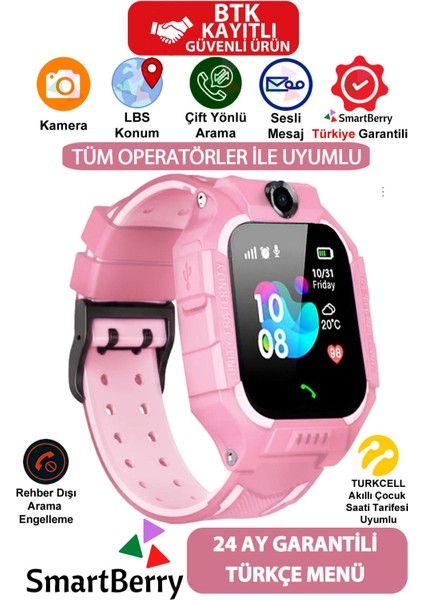 Z2 Lbs Konumlu Akıllı Çocuk Takip Saatilı Arama, Kameralı, Gizli Dinleme Özellikli -Pembe