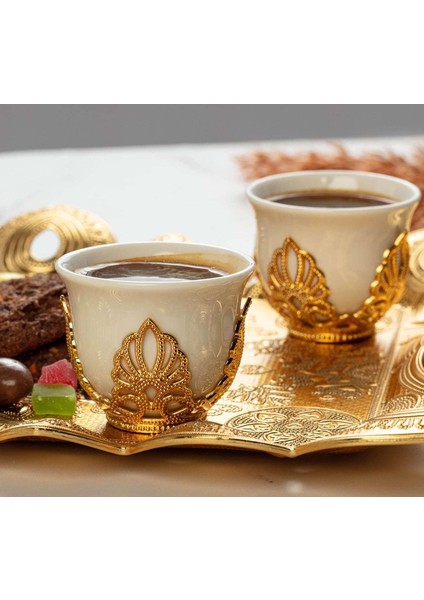 Ahsen Gold Renk Mırra – Kahve Porselenli Fincan Takımı