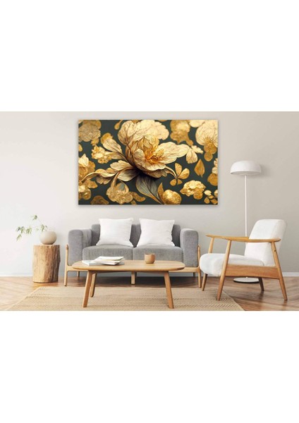 Altın Rengi Gold Çiçekler Tablosu - FLR104