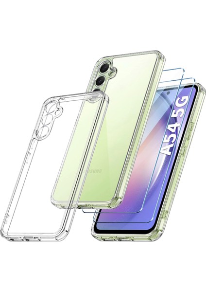 Samsung Galaxy A54 5g Şeffaf Kılıf & 2 Adet Cam Ekran Koruyucu Seti