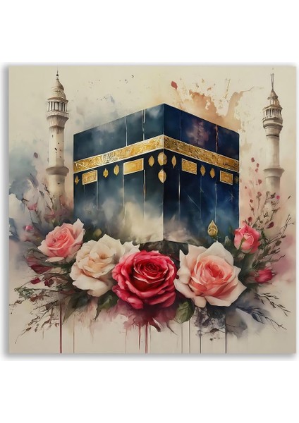 Gül Temalı Kabe Yapay Zeka Tablosu - YPZ114