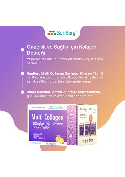 Multi Kolajen 30 Saşe Tip 1, 2, 3, Hyaluronik Asit, Biotin, Çinko