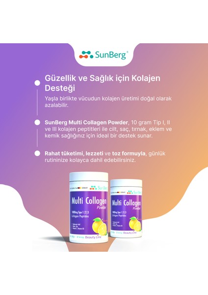 Multi Kolajen Toz 400 gr Tip 1, 2, 3, Hyaluronik Asit, Biotin, Çinko