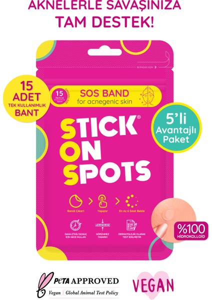 Stick On Spots Sos Band - 15 Adet Sivilce Akne Patch x5 Sos Bant