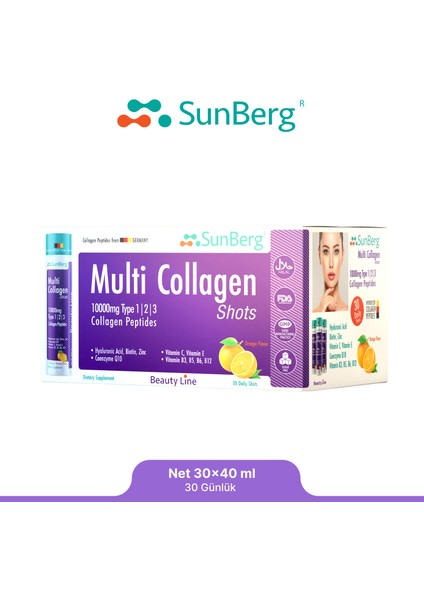 Multi Kolajen 30 Shot Tip 1, 2, 3, Hyaluronik Asit, Biotin, Çinko