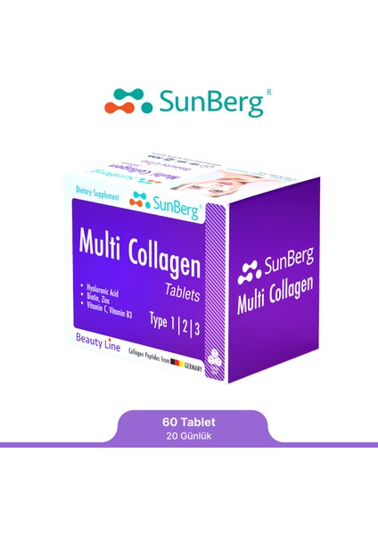 Multi Kolajen 60 Tablet Tip 1, 2, 3, Hyaluronik Asit, Biotin, Çinko